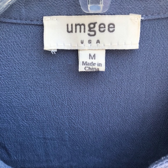 Umgee Popover Tunic Long Trumpet Sleeves Blue Med - Picture 5 of 13